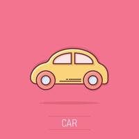 coche icono en cómic estilo. automóvil vehículo dibujos animados vector ilustración en aislado antecedentes. sedán chapoteo efecto negocio concepto.