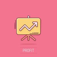 Growth diagram icon in comic style. Finance chart cartoon vector illustration on isolated background. Arrow up splash effect business concept.