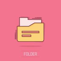 File folder icon in comic style. Documents archive cartoon vector illustration on isolated background. Storage splash effect business concept.