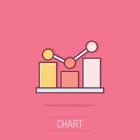 Growing bar graph icon in comic style. Increase arrow cartoon vector illustration on isolated background. Infographic progress splash effect business concept.