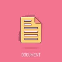 Document note icon in comic style. Paper sheet cartoon vector illustration on isolated background. Notepad document splash effect business concept.