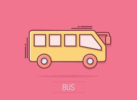 Bus icon in comic style. Coach cartoon vector illustration on isolated background. Autobus vehicle splash effect business concept.