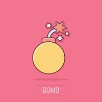 Bomb icon in comic style. Dynamite cartoon vector illustration on isolated background. C4 tnt splash effect business concept.