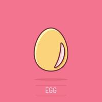 Egg icon in comic style. Breakfast cartoon vector illustration on isolated background. Eggshell splash effect business concept.