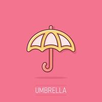 Umbrella icon in comic style. Parasol cartoon vector illustration on isolated background. Canopy splash effect business concept.
