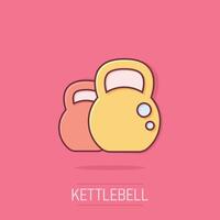 Kettlebell icon in comic style. Barbell sport equipment cartoon vector illustration on isolated background. Dumbbell splash effect business concept.