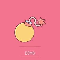 Bomb icon in comic style. Dynamite cartoon vector illustration on isolated background. C4 tnt splash effect business concept.