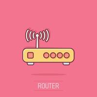 Wifi router icon in comic style. Broadband cartoon vector illustration on isolated background. Internet connection splash effect business concept.