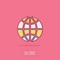 Earth planet icon in comic style. Globe geographic cartoon vector illustration on isolated background. Global communication splash effect business concept.
