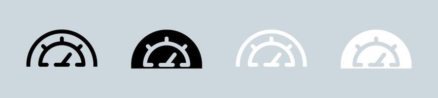 Speedometer icon set in black and white. Speed indicator signs vector illustration.