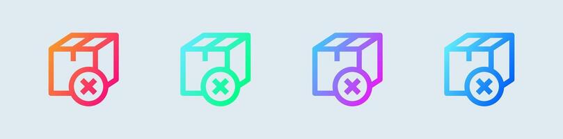 cancelar paquete línea icono en degradado colores. entrega señales vector ilustración.