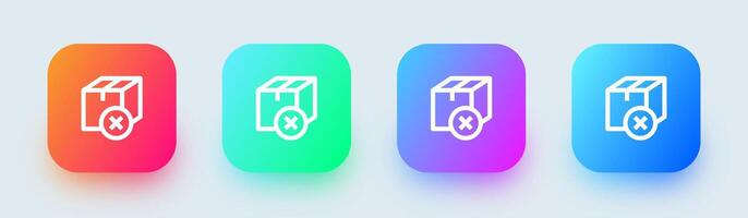 cancelar paquete línea icono en cuadrado degradado colores. entrega señales vector ilustración.
