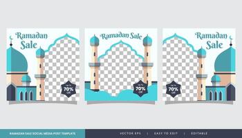 Islamic ramadan sale post banner template with mosque illustration vector