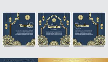 Set of ramadan social media post template with mandala design vector