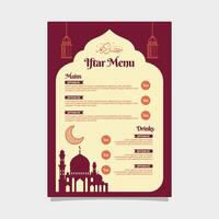 Islamic Iftar Menu Design Vector with red background and mosque illustration