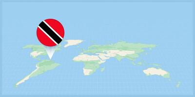 ubicación de trinidad y tobago en el mundo mapa, marcado con trinidad y tobago bandera alfiler. vector