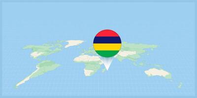 Location of Mauritius on the world map, marked with Mauritius flag pin. vector