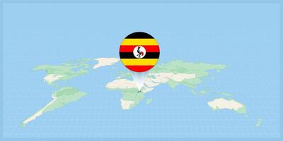 Location of Uganda on the world map, marked with Uganda flag pin. vector