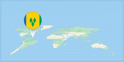 Location of Saint Vincent and the Grenadines on the world map, marked with Saint Vincent and the Grenadines flag pin. vector