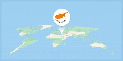 Location of Cyprus on the world map, marked with Cyprus flag pin. vector