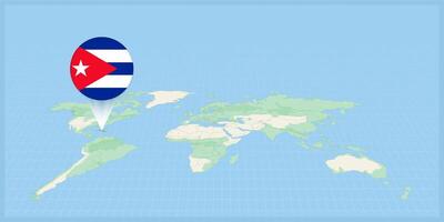 ubicación de Cuba en el mundo mapa, marcado con Cuba bandera alfiler. vector