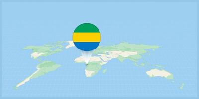 Location of Gabon on the world map, marked with Gabon flag pin. vector