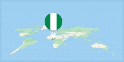 Location of Nigeria on the world map, marked with Nigeria flag pin. vector