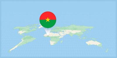 Location of Burkina Faso on the world map, marked with Burkina Faso flag pin. vector