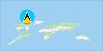 Location of Saint Lucia on the world map, marked with Saint Lucia flag pin. vector