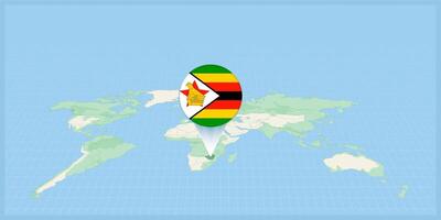 Location of Zimbabwe on the world map, marked with Zimbabwe flag pin. vector