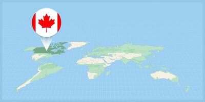 Location of Canada on the world map, marked with Canada flag pin. vector