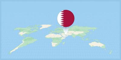 Location of Qatar on the world map, marked with Qatar flag pin. vector