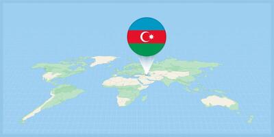 Location of Azerbaijan on the world map, marked with Azerbaijan flag pin. vector