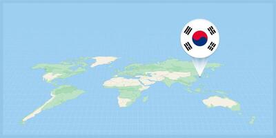 Location of South Korea on the world map, marked with South Korea flag pin. vector