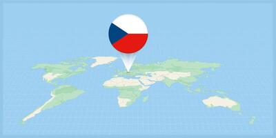 Location of Czech Republic on the world map, marked with Czech Republic flag pin. vector