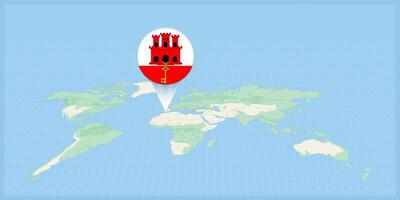 Location of Gibraltar on the world map, marked with Gibraltar flag pin. vector