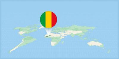 Location of Mali on the world map, marked with Mali flag pin. vector