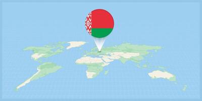 Location of Belarus on the world map, marked with Belarus flag pin. vector