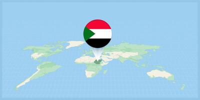 Location of Sudan on the world map, marked with Sudan flag pin. vector