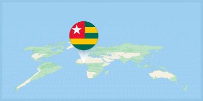 Location of Togo on the world map, marked with Togo flag pin. vector