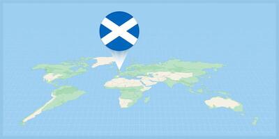 Location of Scotland on the world map, marked with Scotland flag pin. vector