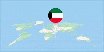 Location of Kuwait on the world map, marked with Kuwait flag pin. vector