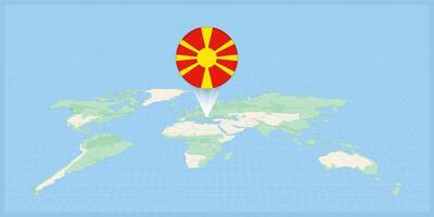 ubicación de macedonia en el mundo mapa, marcado con macedonia bandera alfiler. vector