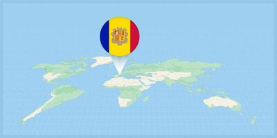 ubicación de andorra en el mundo mapa, marcado con andorra bandera alfiler. vector