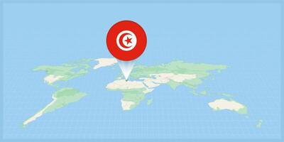 ubicación de Túnez en el mundo mapa, marcado con Túnez bandera alfiler. vector