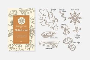 Vector set with packkaging template. Spices and herbs. Perfect for use to create culinary projects, branding, logo, menus, packaging