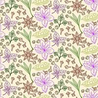 Seamless pattern with spices and herbs. Vector illustration. Line art. Perfect for use to create culinary projects, branding, logo, menus, packaging, patterns, prints, textile design.