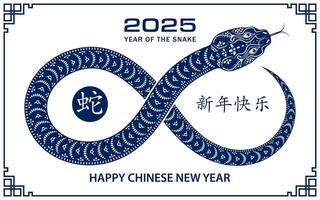 Happy Chinese new year 2025 Zodiac sign, year of the Snake vector