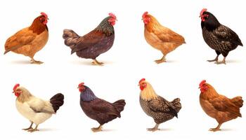 AI generated Set of laying hens isolated on white background photo