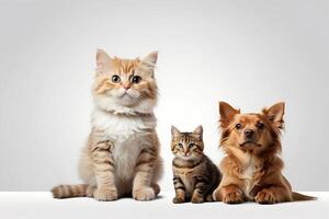 AI generated Banner with a cat and a dog looking up, isolated on white background photo